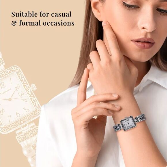 Terahertz Beaded Japanese Movement Stretch Bracelet Square Shape Watch New - Picture 6 of 7